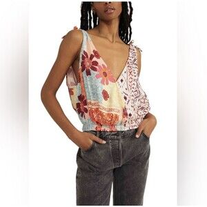 Free People Tied To You Cinch Waist Tank Top In Tropical Combo XS